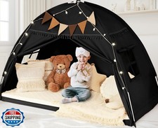 Full Size Bed Tent Canopy, Kids Play Tent with Flags and Star Lights, Canopy ...