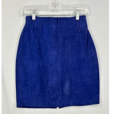 Vintage Express Cobalt Blue Suede Leather Mini Skirt High Waisted 80s 90s Sz 5/6