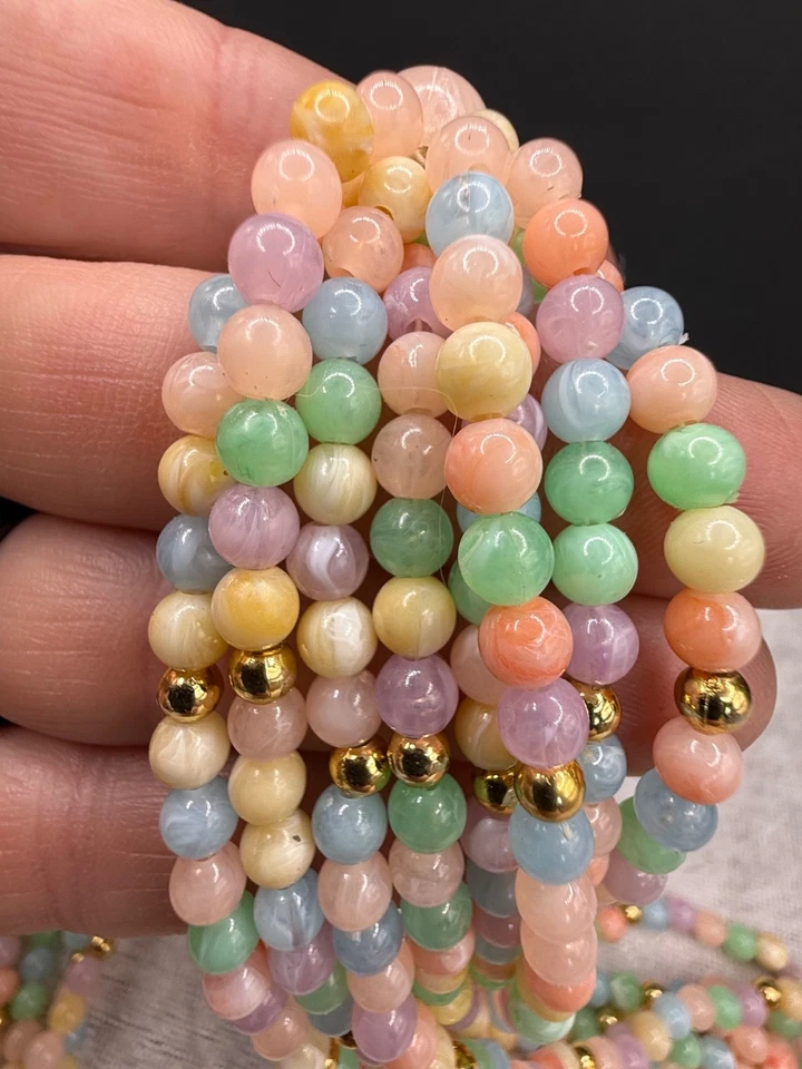 "Juego de pendientes collar vintage cuentas pastel ligero Pascua primavera 25""" Foto 2 de 4