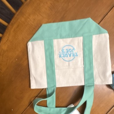 Trader Joe's Mini Pastel Canvas Tote Bag Mint Beige Foldable Solid