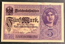 GERMANY  1917  5 MARK  GRADE  AU/UNC  P-56b  Free Shipping