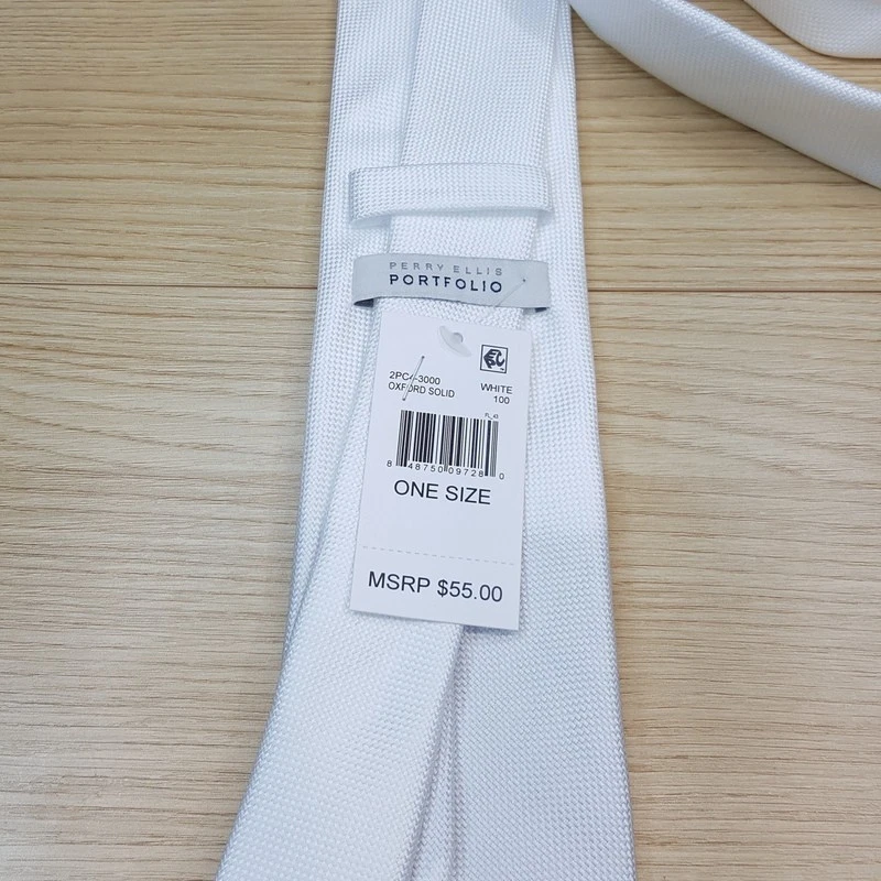 Corbata de cuello PERRY ELLIS para hombre blanca lisa texturizada moderna clásica Foto 3 de 4