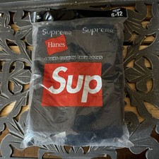 Supreme x Hanes Black Cushion Crew Socks 4-Pack Logo NEW Dead Stock Size 6  12