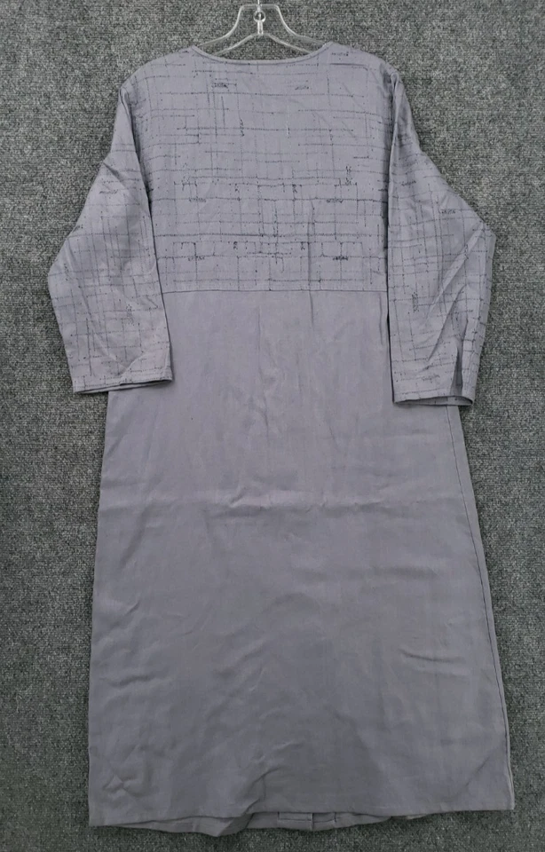 J Jill 连衣裙女式 M 中号灰色长裙 3/4 袖亚麻衬衫裙纽扣前襟 — 第 2/4 张图片