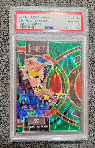 2024 Panini Prizm Select WWE Charlotte Flair Green Flash Premier PSA 8