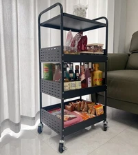 Stable 4 Tier Rolling Metal Storage Organizer, Heavy Duty Kitchen Rolling Car...
