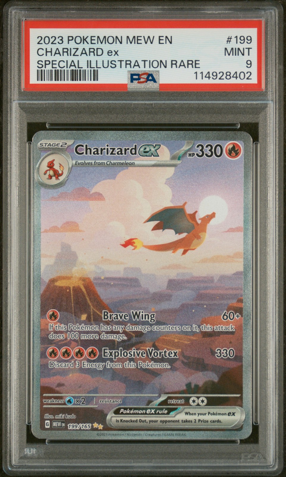2023 POKEMON MEW EN-151 SPECIAL ILLUSTRATION RARE #199 CHARIZARD EX PSA 9