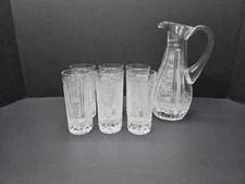 Brilliant Cut crystal  small pitcher and 6 glasses Tumblers Cocktail/Martini set