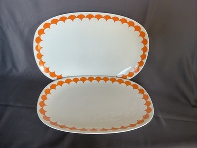 Servierplatte 2 Stück Oval Retro Space Age Design Weiß Orange 1970er Eschenbach