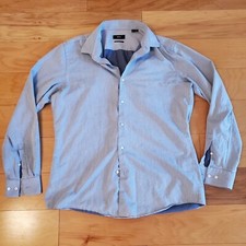 Hugo Boss White Button Up Shirt Polka Dot Men's 16 /42 Blue Interior