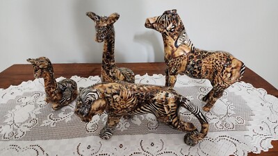 アンティークアニマルデカールウォールプラーク Four Vintage Collectable La Vie Ceramic Patchwork Safari Animals