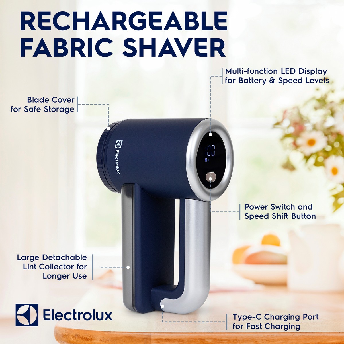 Electrolux Rechargeable Fabric Shaver & Lint Remover - Blue