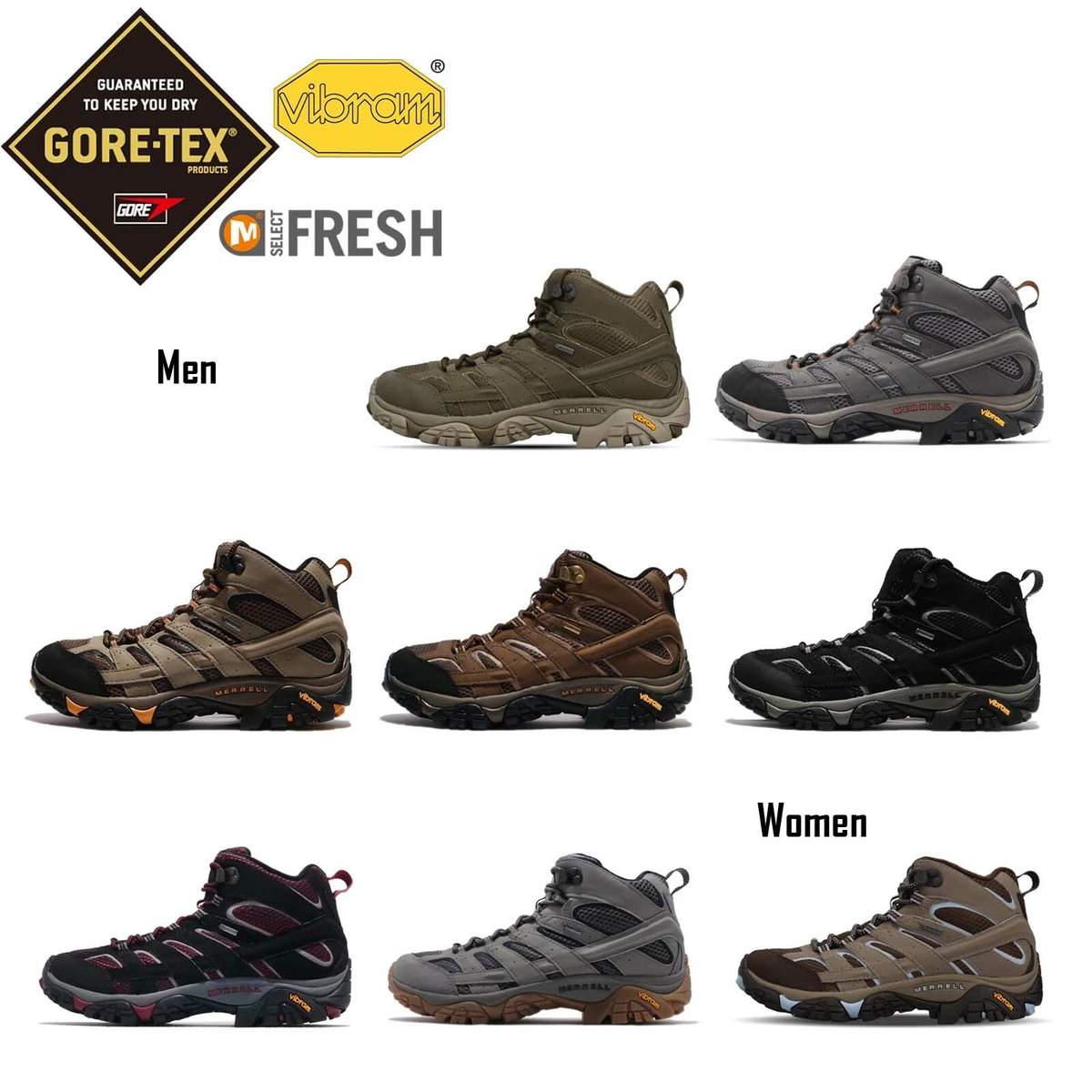 Merrell Moab 2 Mid GTX Gore Tex Men Women Outdoors Hiking Shoes Pick 1