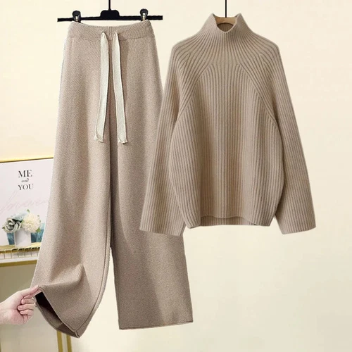 Conjunto de dos piezas de chándal para mujer suéter tops conjuntos pantalón traje tejido para mujer - Imagen 18 de 35