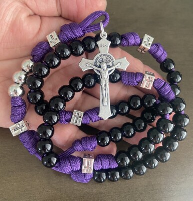 Paracord Catholic Rosary , St. Benedict Crucifix, Durable Rosary, Handmade