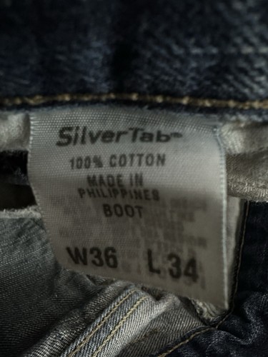 SilverTab Levi Boot Cut Jeans Men 36x34 (36x29) Blue Denim Skaters Hemmed - Picture 12 of 12