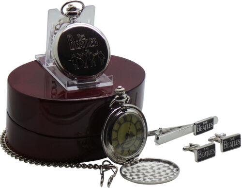The Beatles HELP Pocket Watch Cufflinks Tie Clip Pin Luxury Wooden Gift Case Box - Afbeelding 1 van 3