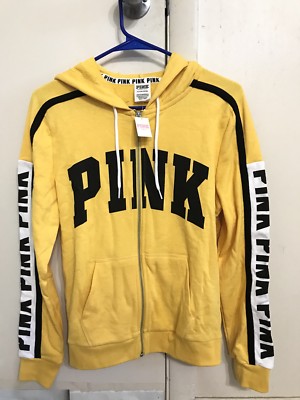 Victoria Secret Pink Perfect Full-Zip Pullover Sweatshirt Hoodie Striped  Gold S - Main Image
