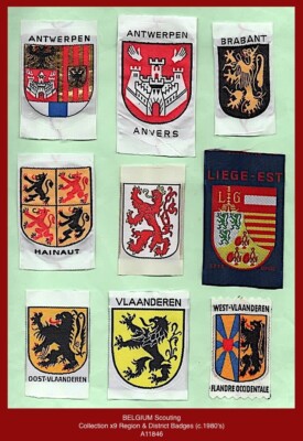 Belgien Pfadfinder - 9x Band verschiedene Region & Bezirksabzeichen etc. (ca.80er Jahre)^