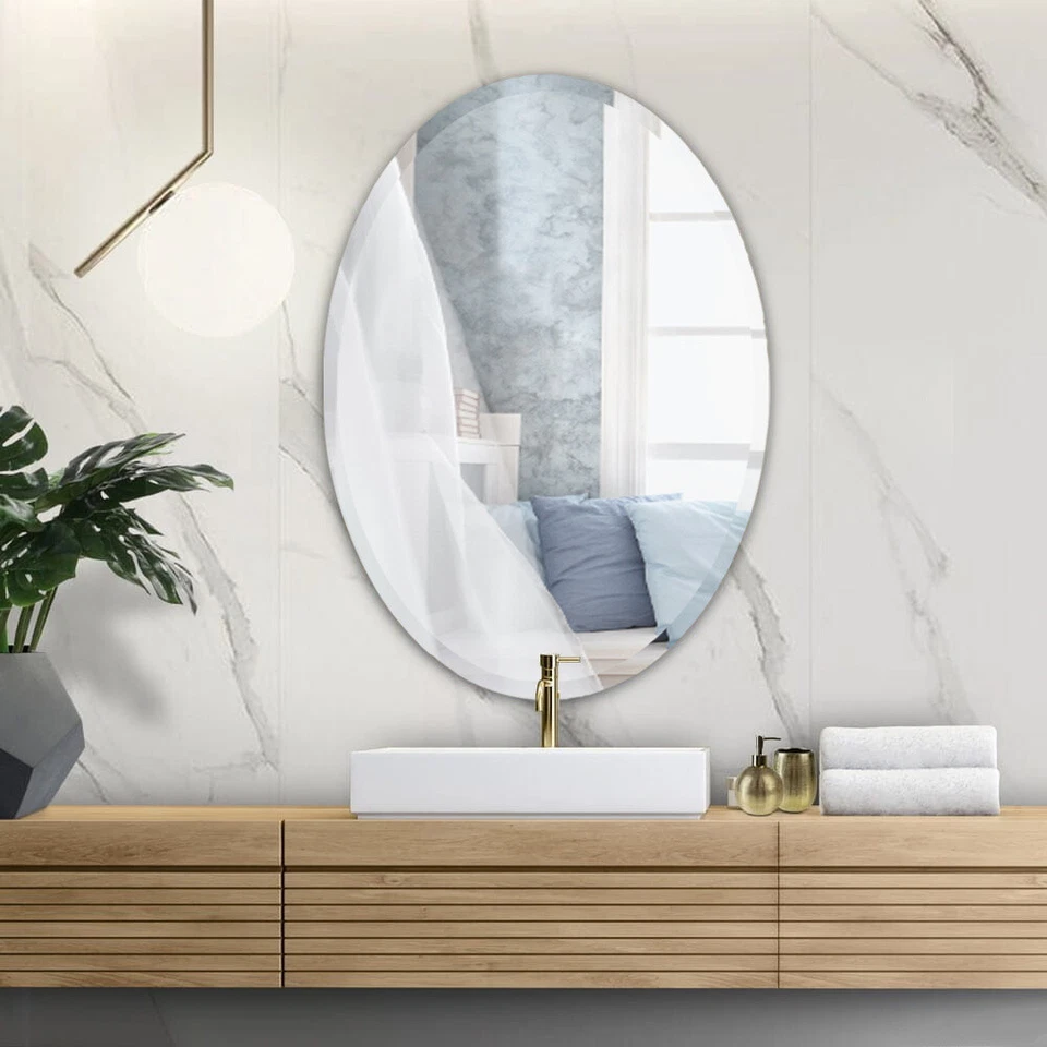 Bevelled Frameless Glass Bathroom Mirror Home Vanity Makeup Stick on Wall Mirror - Image 4 of 4