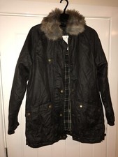 Bdg Urban Outfitters Wax Jacket Brown Xs Detachable Fur Collar Coat Bnwt £110