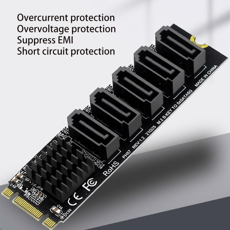 M.2 B-Key Sata to 5 Ports SATA 3 6G SSD Adapter JM575 Support SSD