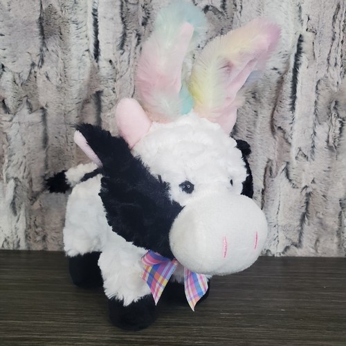 Easter Cow Plush Spring Plaid Bow Bunny Ears 10" Stuffed Animal- EUC CUTE