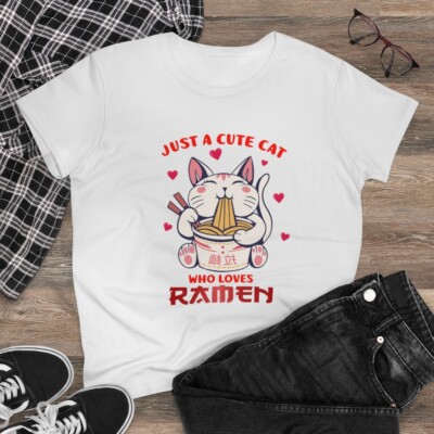 Just A Cute Cat Who Loves Ramen - Unisex Heavy Cotton Tee