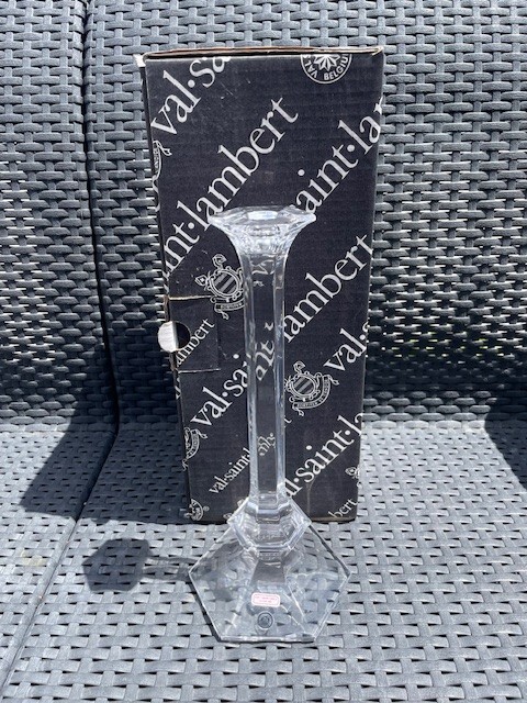 Val St Lambert Crystal Elysee Candlestick. New in Box. 11.25"