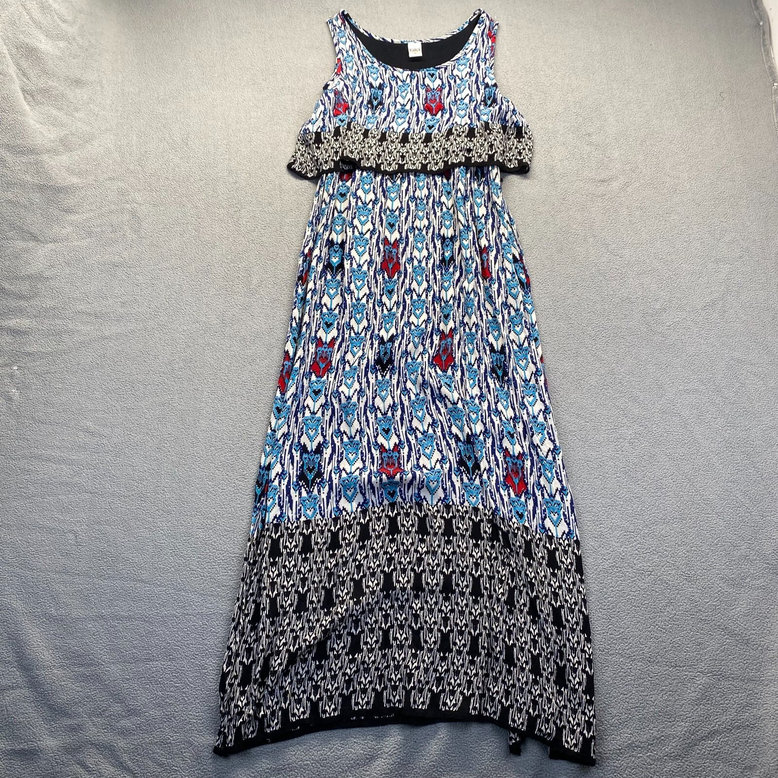 BILA Boho Ikat Print Creped Fabric Overlay Bodice Sleeveless Maxi Dress Size M