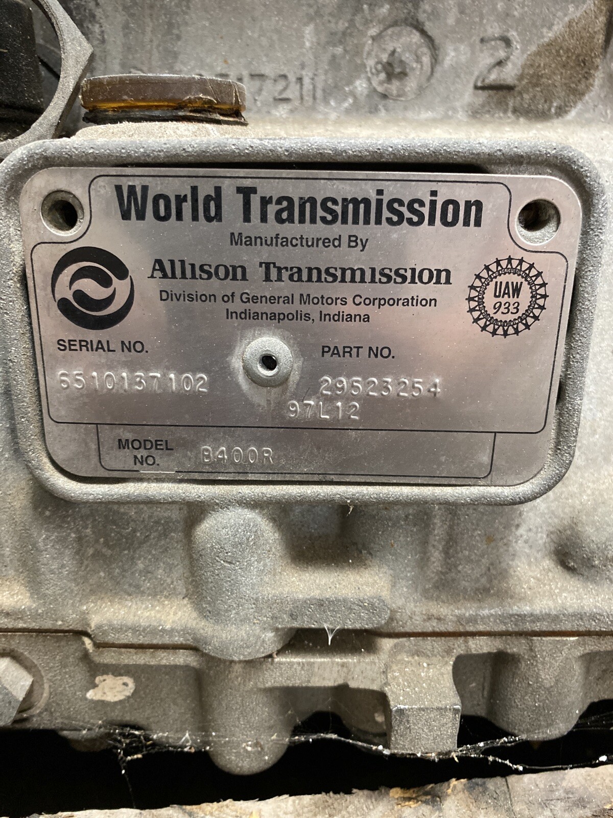 Allison Transmission B400R New Take Off serial 6510137102 Pn 29523254 ...