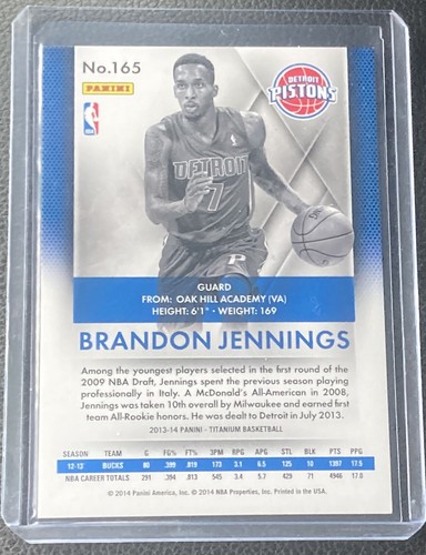2013-14 Panini Titanium #165 Brandon Jennings 03/10 Pistons - Picture 2 of 2