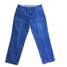 Vintage Polo Ralph Lauren Denim Andrew Pants Pleated Blue Men Size 40 x 32