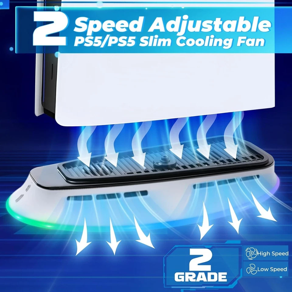 PS5 Pro/Slim Stand with Cooling Fan and RGB LED Light for Playstation 5 - Image 3 of 4