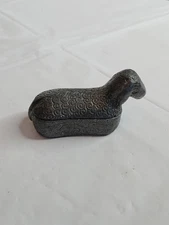 Vintage Fred W Metzke Marked Sheep Trinket Box Pewter Lid Mini Pill Metal 