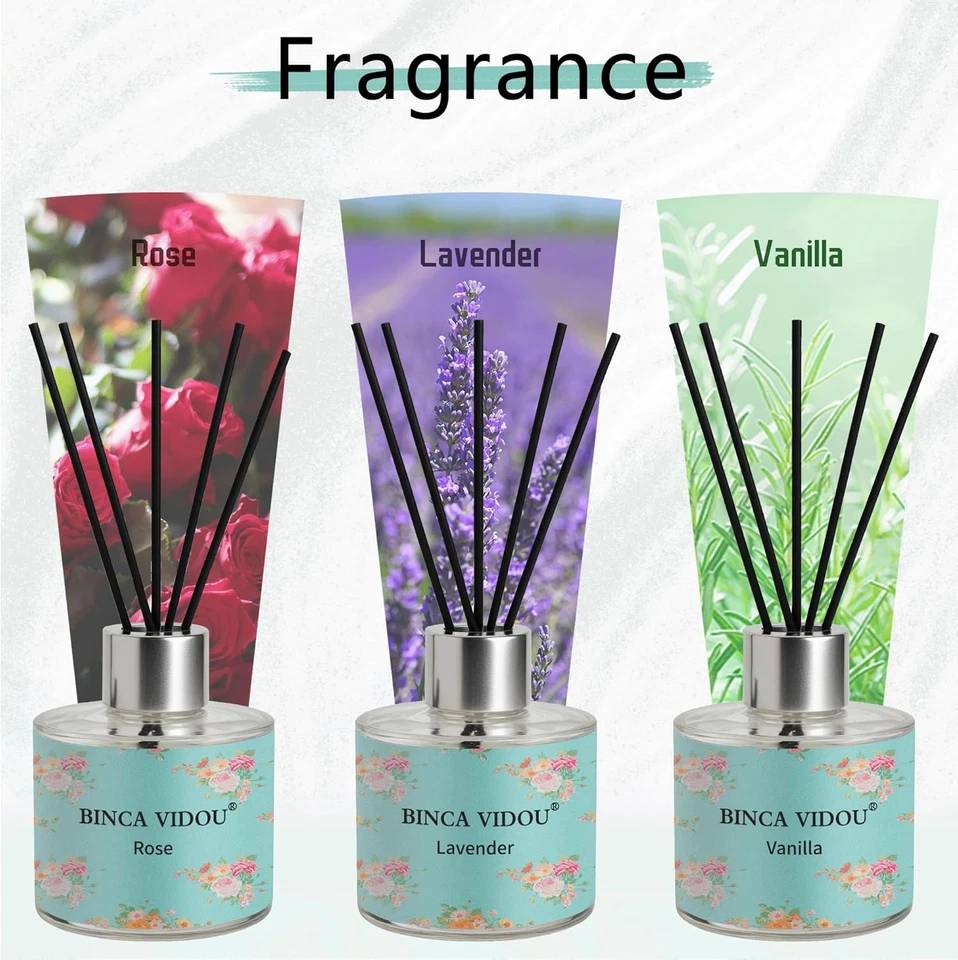 Reed Diffuser Set of 3, Lavender, Rose, Vanilla Aromatherapy Oil Diffusers for B - Image 2 of 4