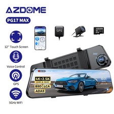 AZDOME 2CH 12" 4K+2.5K Rear View Mirror Dash Cam 5GWiFi GPS Parking Mode&64GB TF