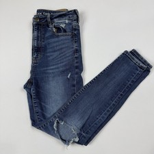 American Eagle Jeans Women Size 4 High Rise Jeggin Blue Denim Distressed Stretch