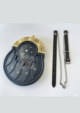 Handmade Black Real Leather Dress Sporran with Celtic Gold Cantle Kilt Accessory
