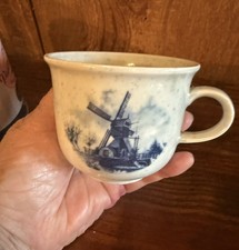 Delft Blue Holland Porcelain Tea Cup Windmill Flower Pattern Hand Painted Vint