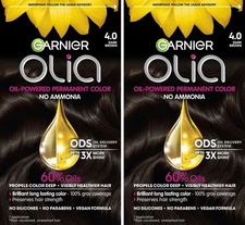 Garnier Olia: 4.0 - Dark Brown (Permanent Hair Color Dye) long-lasting, 2PK, NIB