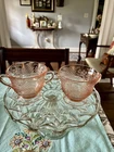 Federal Glass Pink Depression Creamer & Sugar Normandy Bouquet & Lattice Pair