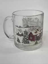 Vintage Libbey Currier And Ives Christmas Winter Scene Cup Mug Made In USA