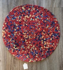 Handmade Farmhouse Cotton Fabric Braided 15" Mat Round Red 