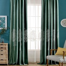 Soft Flannel Trees Embroidered Grommet Curtains, Thermal Blackout Theater Cur...