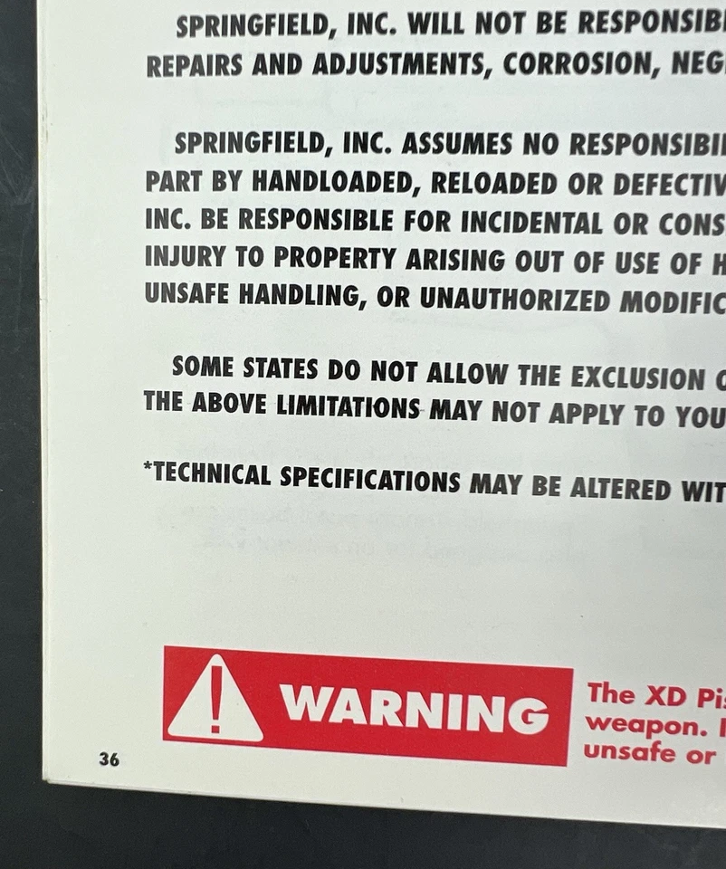 Pistolas Springfield Armory XD 2002 de colección manual de operación y seguridad 36 páginas Foto 4 de 4