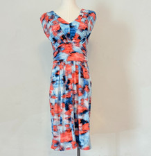 Vera Wang Simply Vera Women Size L V-Neck Pleated Waist Dress Watercolor Pattern