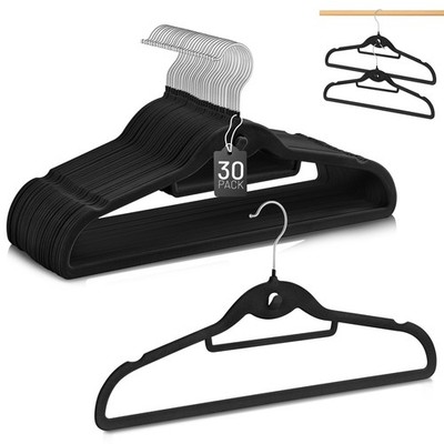 Velvet Stackable Hangers 30 Pack, Black Clothes Hanger Non Slip Felt Hangers ...