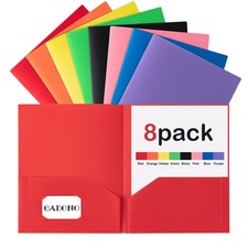 Plastic Folders with Pockets 8 Pack,Assorted Colors , Durable Heavy Duty Fil...
