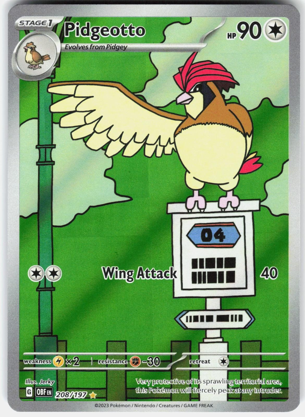 Pokemon Pidgeotto 208/197 Illustration Rare Obsidian Flames Pokemon Holo NM